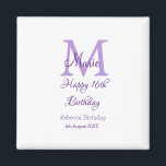 Happy 16th Birthday purple add name monogram moder Magnet<br><div class="desc">beautiful design</div>