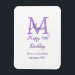 Happy 16th Birthday purple add name monogram moder Magnet<br><div class="desc">beautiful design</div>