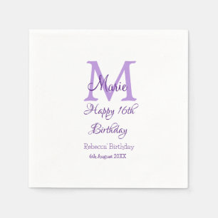 Happy 16th Birthday purple add name monogram moder Napkin
