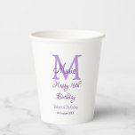 Happy 16th Birthday purple add name monogram moder Paper Cups<br><div class="desc">beautiful design</div>