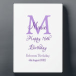 Happy 16th Birthday purple add name monogram moder Plaque<br><div class="desc">beautiful design</div>