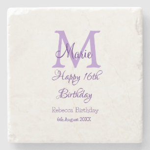 Happy 16th Birthday purple add name monogram moder Stone Coaster