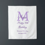 Happy 16th Birthday purple add name monogram moder Tapestry<br><div class="desc">beautiful design</div>