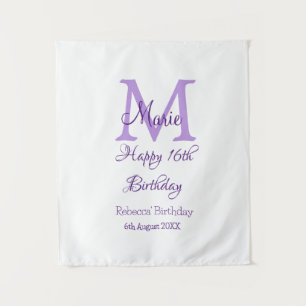 Happy 16th Birthday purple add name monogram moder Tapestry