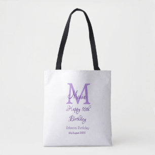 Happy 16th Birthday purple add name monogram moder Tote Bag