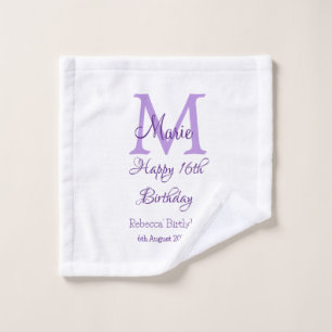 Happy 16th Birthday purple add name monogram moder Wash Cloth
