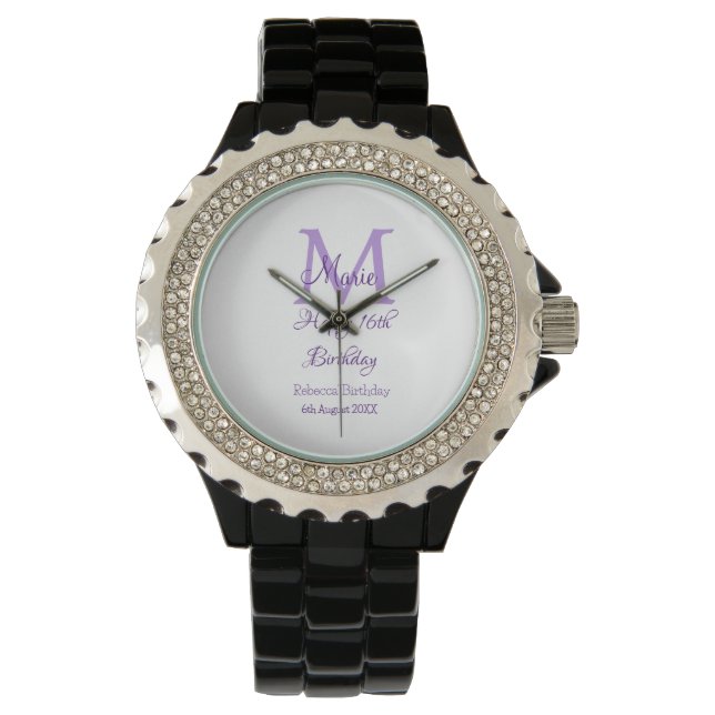 Happy 16th Birthday purple add name monogram moder Watch (Front)