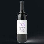 Happy 16th Birthday purple add name monogram moder Wine Label<br><div class="desc">beautiful design</div>