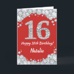 Happy 16th Birthday Red and Silver Glitter Card<br><div class="desc">Happy 16th Birthday Red and Silver Glitter Card with personalised name. For further customisation,  please click the "Customise it" button and use our design tool to modify this template.</div>