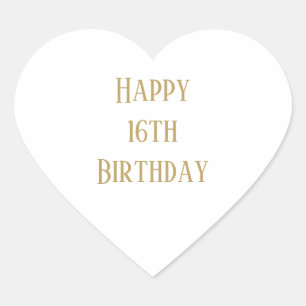 Happy 16th Birthday Sixteen Custom Age Gold Colour Heart Sticker
