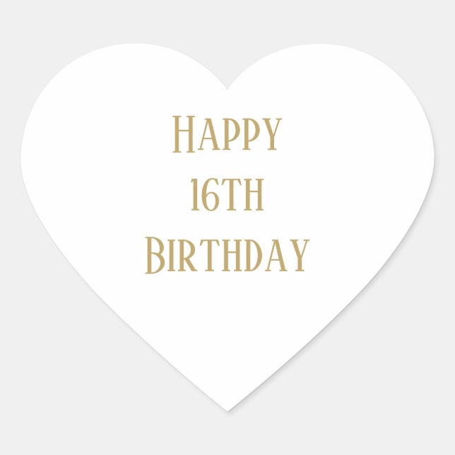 Happy 16th Birthday Sixteen Custom Age Gold Colour Heart Sticker (Front)