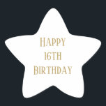 Happy 16th Birthday Sixteen Custom Age Gold Colour Star Sticker<br><div class="desc">Designed for birthday celebrations!</div>