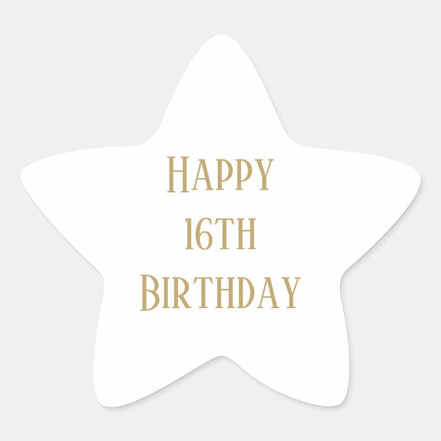 Happy 16th Birthday Sixteen Custom Age Gold Colour Star Sticker (Front)