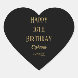 Happy 16th Birthday Sixteen Gold Black Custom Age Heart Sticker