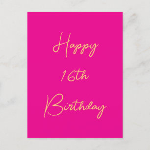 Happy 16th Birthday Sixteen Gold Hot Pink 2025 Holiday Postcard