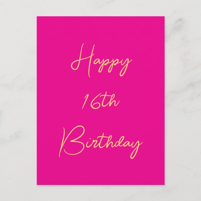 Happy 16th Birthday Sixteen Gold Hot Pink 2025 Holiday Postcard (Front)