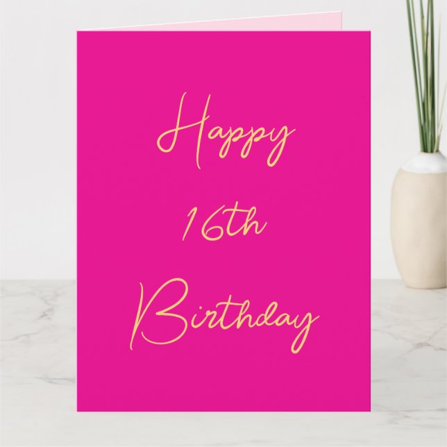 Happy 16th Birthday Sixteen Gold Hot Pink Cute Card (Front)