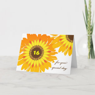 Happy 16th Birthday, Sunflowers Design Card