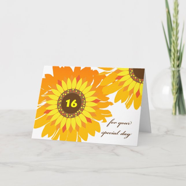 Happy 16th Birthday, Sunflowers Design Card (Front)