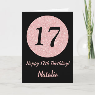 Happy 17h Birthday Black and Rose Pink Gold Card