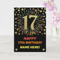 Happy 17th Birthday Black & Gold Rainbow Firework
