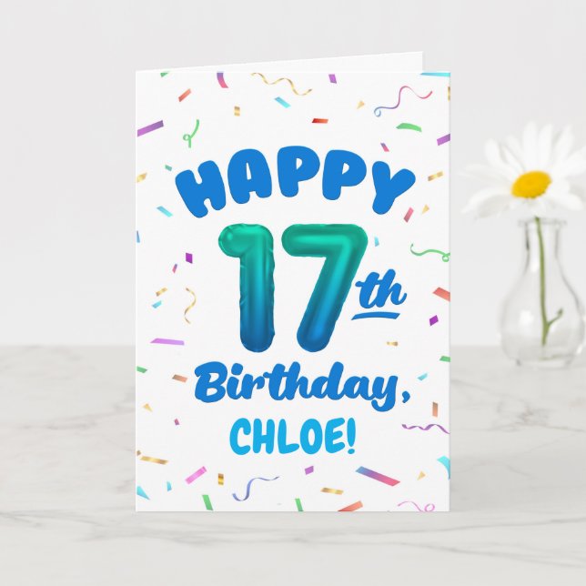 Happy 17th Birthday Card with Custom Name (Small Plant)