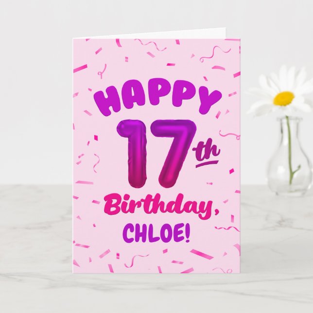Happy 17th Birthday Card with Custom Name (Small Plant)
