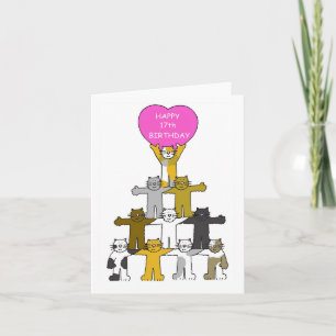 Happy 17th Birthday Cartoon Cats Card