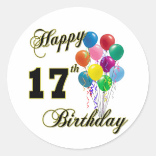 Happy 17th Birthday Design with Balloons Classic Round Sticker