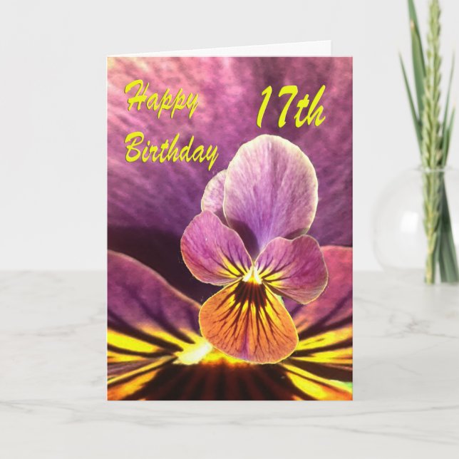 Happy 17th Birthday Flower Pansy Card (Front)