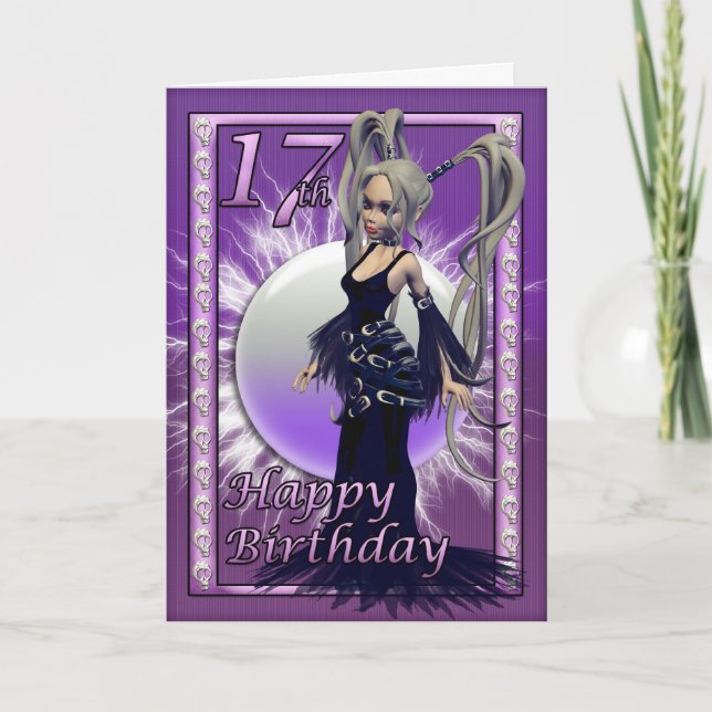 Happy 17th Birthday Gothic Doll Female, Cute Card (Front)