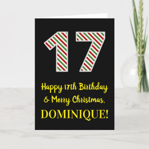 Happy 17th Birthday & Merry Christmas, Custom Name Card