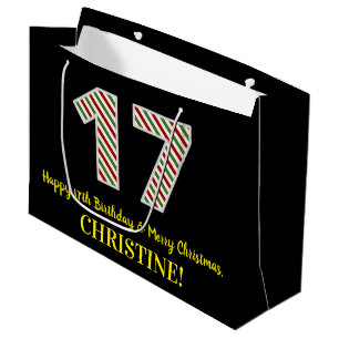 Happy 17th Birthday & Merry Christmas, Custom Name Large Gift Bag