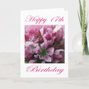 Happy 17th Birthday Pink and Green Flower Card