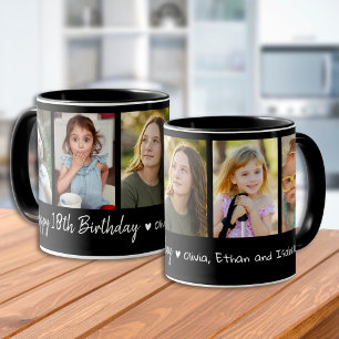 Happy 18th Birthday 5 Photo Collage Black Mug