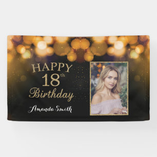 Happy 18th Birthday Banner. Gold Glitter Photo Banner