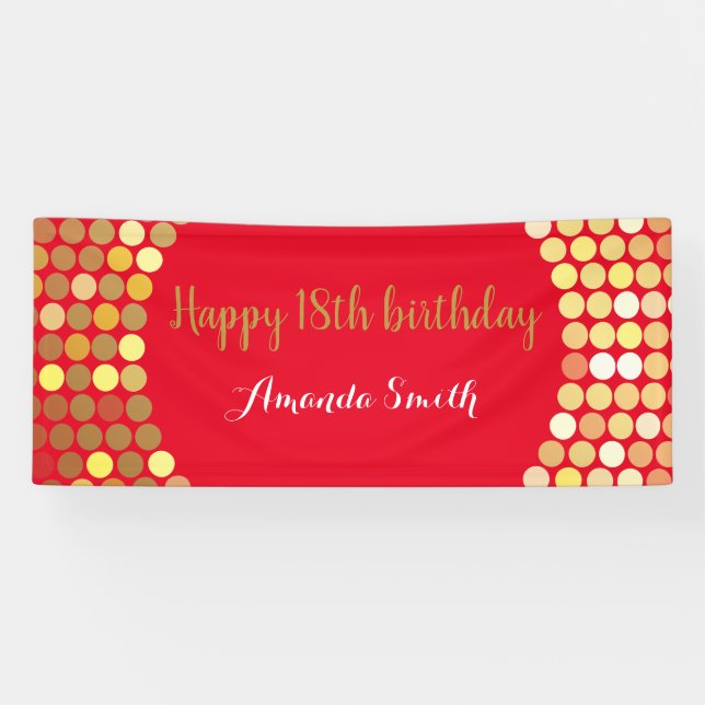Happy 18th Birthday Banner Red Gold Glitter (Horizontal)