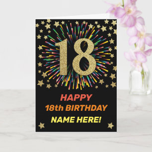 Happy 18th Birthday Black & Gold Rainbow Firework Card