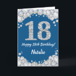 Happy 18th Birthday Blue and Silver Glitter Card<br><div class="desc">Happy 18th Birthday Blue and Silver Glitter Card with personalised name. For further customisation,  please click the "Customise it" button and use our design tool to modify this template.</div>