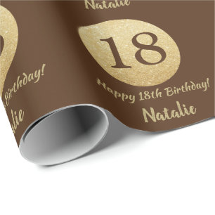 Happy 18th Birthday Brown and Gold Glitter Wrapping Paper