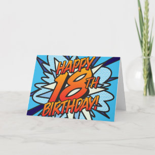HAPPY 18TH BIRTHDAY Comic Book Pop Art blue Card