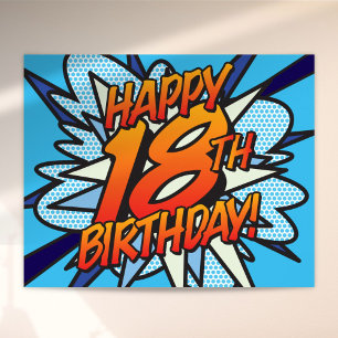 HAPPY 18TH BIRTHDAY Comic Book Pop Art blue Poster