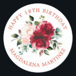 Happy 18TH Birthday Floral Custom Envelope Seal<br><div class="desc">Add a special touch to your birthday invitation envelopes with this elegant round envelope seal. It features a watercolor red and pink rose floral bouquet in the centre. Dark green leaves give it a rustic botanical vibe. Happy 18th Birthday and the birthday celebrant's name is written in curved text above...</div>