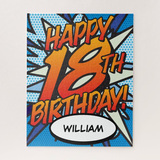 HAPPY 18TH BIRTHDAY Fun Retro Comic Book Jigsaw Puzzle (Vertical)