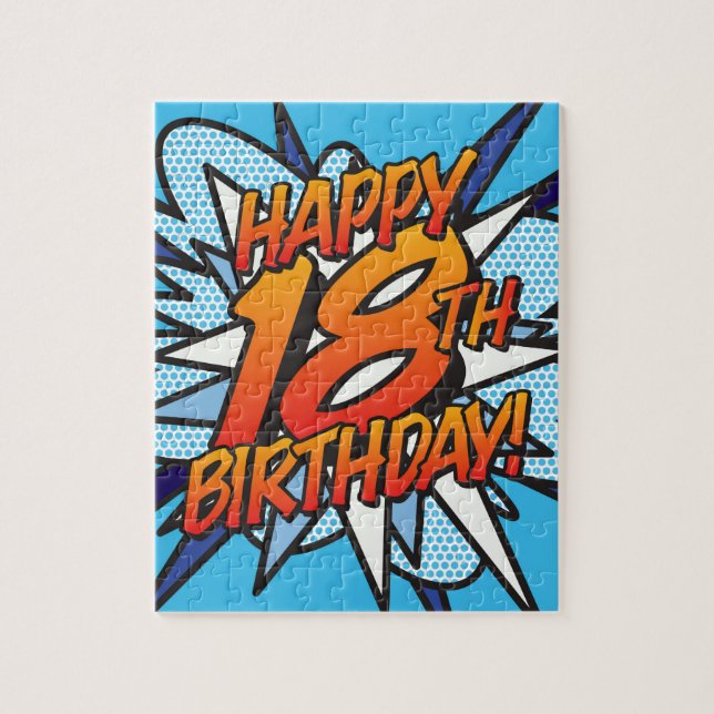 HAPPY 18TH BIRTHDAY Fun Retro Comic Book Jigsaw Puzzle (Vertical)