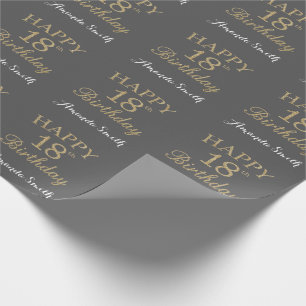Happy 18th Birthday Gold Glitter and Grey Wrapping Paper