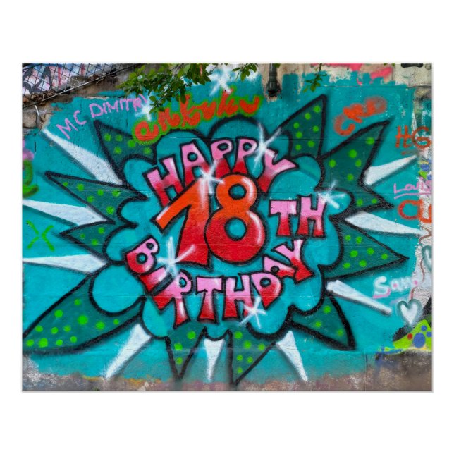 Happy 18th Birthday Graffiti Poster (Front)