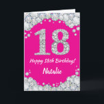 Happy 18th Birthday Hot Pink and Silver Glitter Card<br><div class="desc">Happy 18th Birthday Hot Pink and Silver Glitter Card with personalised name. For further customisation,  please click the "Customise it" button and use our design tool to modify this template.</div>