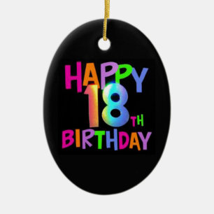 HAPPY 18TH BIRTHDAY MULTI COLOUR CERAMIC TREE DECORATION