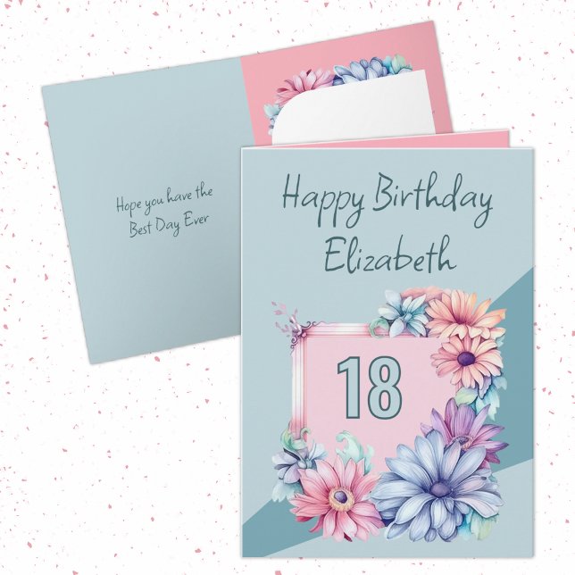 Happy 18th Birthday name floral pink Card (Creator Uploaded)